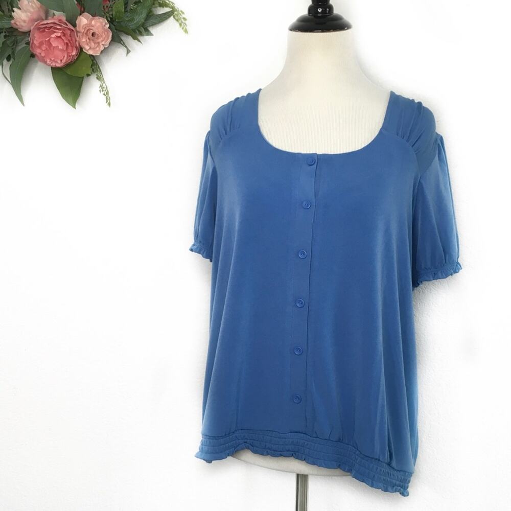 NEW Catherine Malandrino blue blouse blue cap sleeve top M - Picture 7 of 7